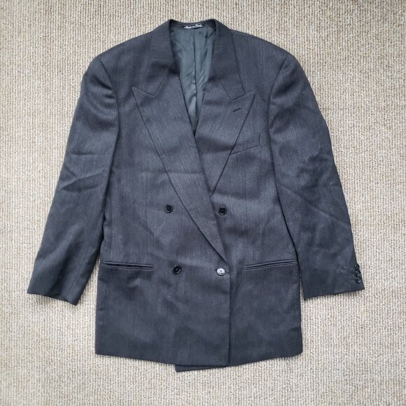 VTG Mani Giorgio Armani Suit 40R Barneys Charcoal Double Breasted Pleated Pants - Picture 3 of 16